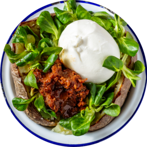 Burrata cheese, valerian and sun dried tomatoes