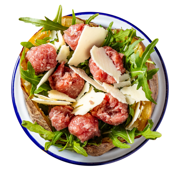 Raw veal sausage, valerian and grana cheese