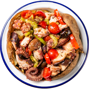 Polpo alla siciliana con pomodorini , sedano, olive e origano