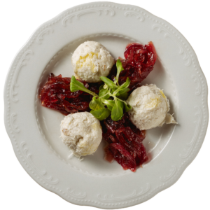 Baccalà mantecato e cipolle rosse caramellate