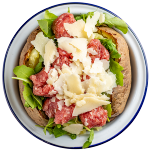 Raw sausage, arugula and grana cheese
