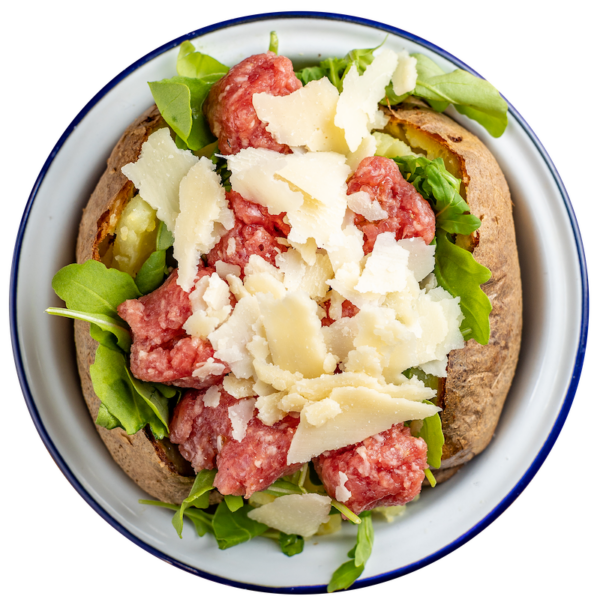 Raw sausage, arugula and grana cheese