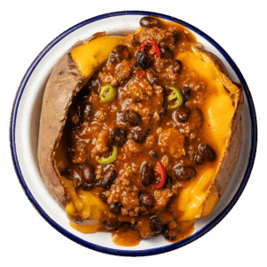 Chili di carne e fagioli neri Tex-Mex con salsa cheddar