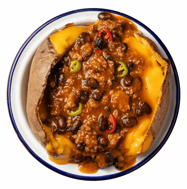 Chili di carne e fagioli neri Tex-Mex con salsa cheddar