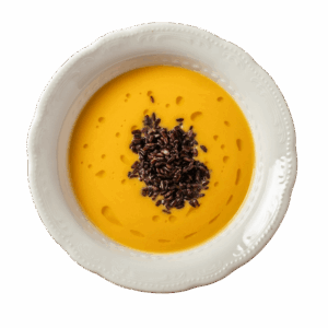 Crema di zucca e porri con riso venere