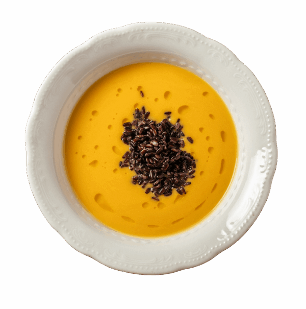 Crema di zucca e porri con riso venere