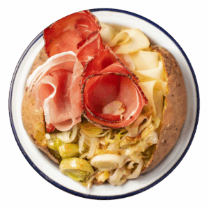 Scamorza, porri e speck