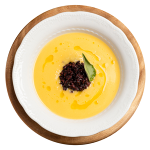 Crema di zucca e porri con riso venere